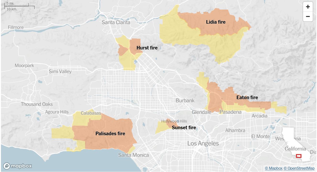 «Αρμαγεδδώνας στο Λος Αντζελες»: Πέντε πυρκαγιές καταστρέφουν χιλιάδες εκτάσεις και σπίτια-1