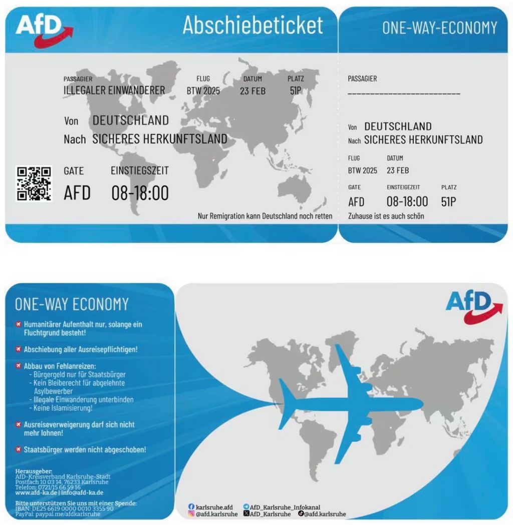Γερμανία: Το AfD έστειλε φυλλάδια σε σχήμα αεροπορικού εισιτηρίου σε σπίτια μεταναστών-1