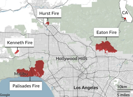 Λος Αντζελες: Τέσσερα πύρινα μέτωπα συνεχίζουν να καίνε – Οι χάρτες της καταστροφής-3