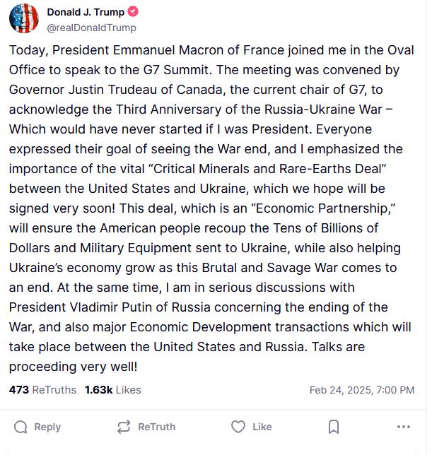 Τραμπ: Έχω σοβαρές συνομιλίες με τον Πούτιν για τον τερματισμό του πολέμου στην Ουκρανία-1