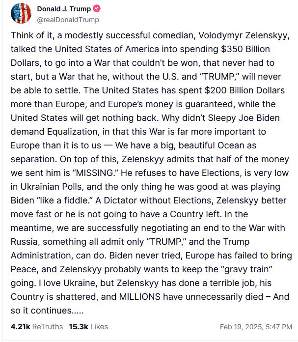 Τραμπ: «Δικτάτορας χωρίς εκλογές» ο Ζελένσκι – «Να κινηθεί γρήγορα, αλλιώς δεν θα έχει χώρα»-1