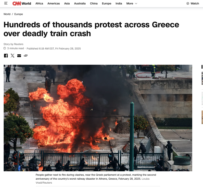 Τέμπη: Διεθνή ΜΜΕ καλύπτουν τις μαζικές διαδηλώσεις στην Ελλάδα-2