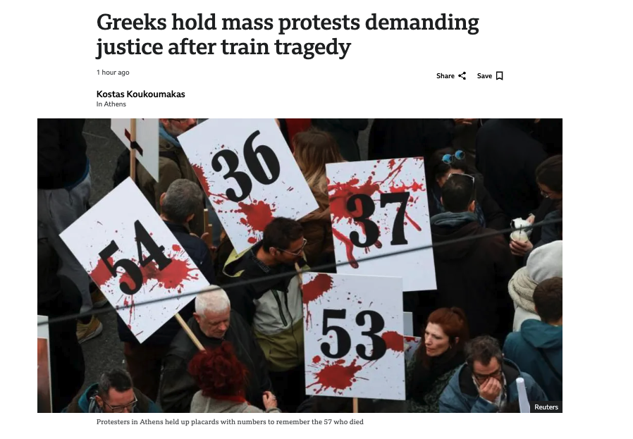 Τέμπη: Διεθνή ΜΜΕ καλύπτουν τις μαζικές διαδηλώσεις στην Ελλάδα-5