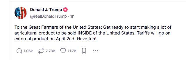 Τραμπ προς Αμερικανούς αγρότες: «Ετοιμαστείτε για εξωτερικούς δασμούς από τις 2 Απριλίου»-1