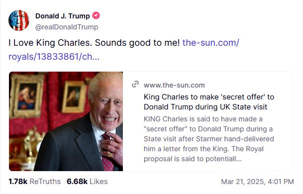 Τραμπ: Αγαπώ τον βασιλιά Κάρολο-1
