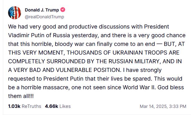 Τραμπ για Ουκρανία: «Ισχυρές πιθανότητες να τελειώσει ο πόλεμος»-1