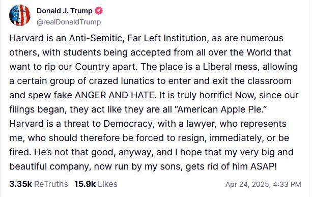 Νέα επίθεση Τραμπ στο Χάρβαρντ – Το χαρακτηρίζει «απειλή για τη Δημοκρατία»-1