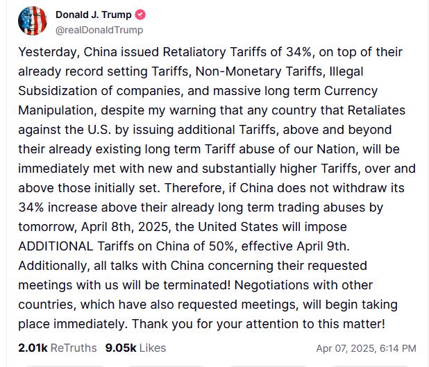 Τελεσίγραφο Τραμπ στην Κίνα – Απειλεί με επιπλέον δασμούς 50%-1