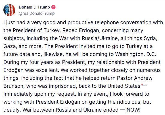 Τραμπ: «Είχα μια πολύ καλή και παραγωγική συνομιλία με τον Ερντογάν»-1