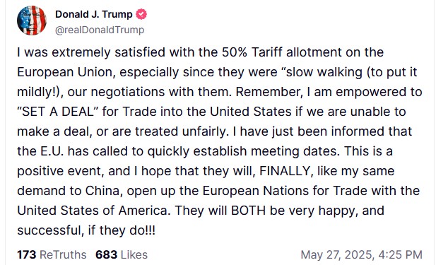 Τραμπ: Ελπίζω ότι η Ε.Ε. θα ανοίξει στο εμπόριο με τις Ηνωμένες Πολιτείες-1