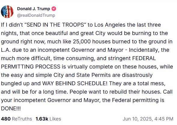 Τραμπ: «Αν δεν είχα στείλει στρατό, το Λος Αντζελες θα καιγόταν» – Διαδηλώσεις, ταραχές και πόλωση-1