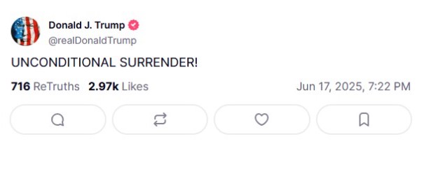 Ο Τραμπ απαιτεί άνευ όρων παράδοση του Ιράν – «Δεν θα σκοτώσουμε τον Χαμενεΐ, προς το παρόν»-2