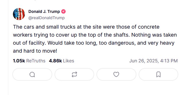 Τραμπ: «Δεν μετακινήθηκε τίποτα» από την ιρανική πυρηνική εγκατάσταση-1