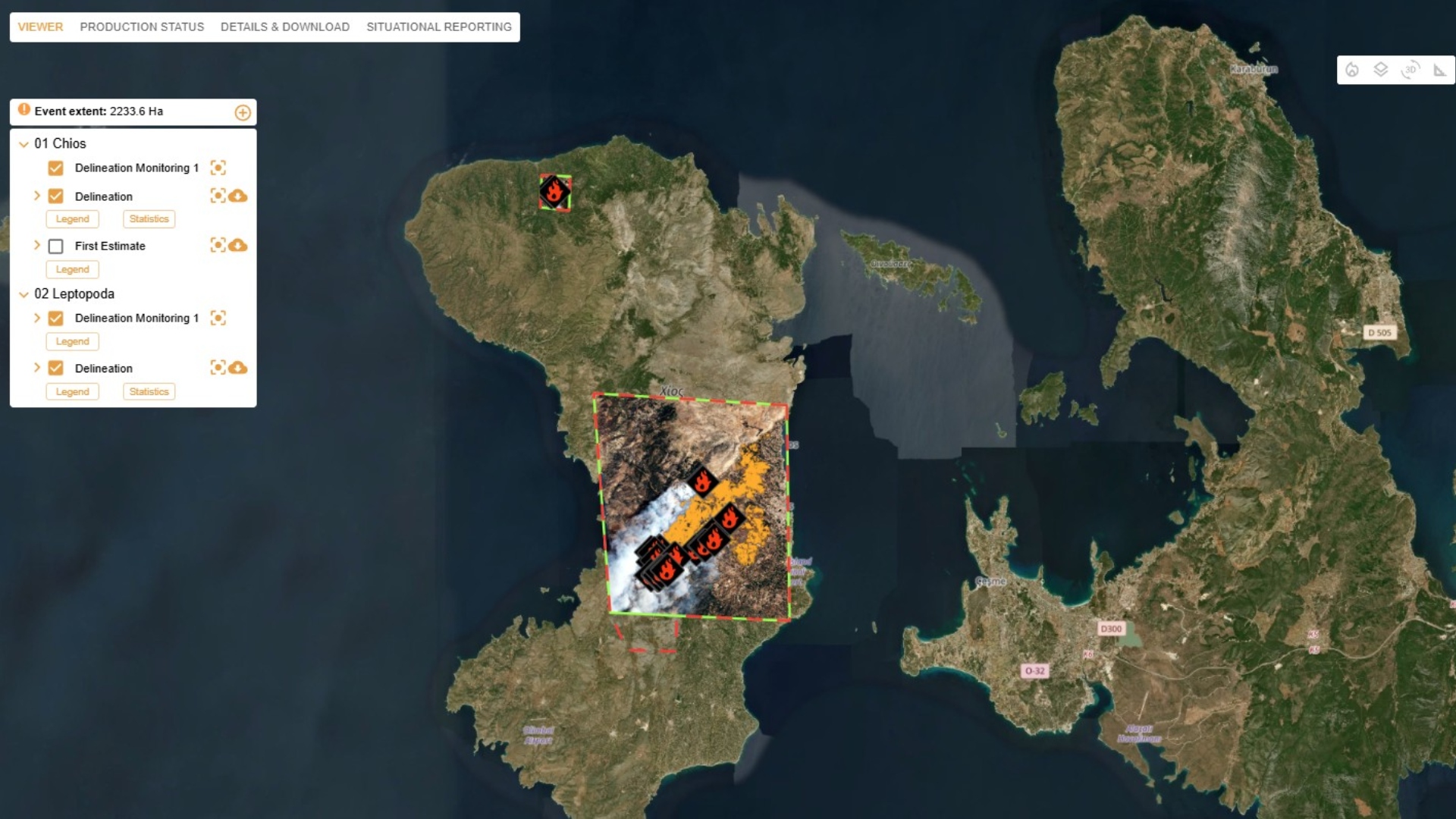 Φωτιά στη Χίο: Χάρτης του Copernicus δείχνει τις καμένες εκτάσεις-1