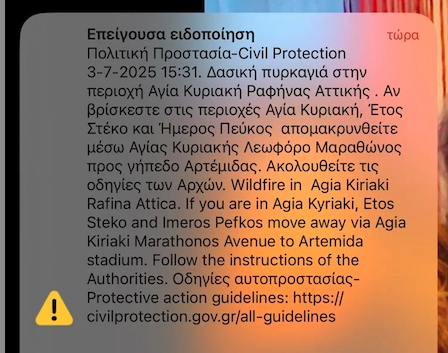Ραφήνα: Φωτιά στη λεωφόρο Μαραθώνος – Ηχησε το 112 για εκκένωση-1