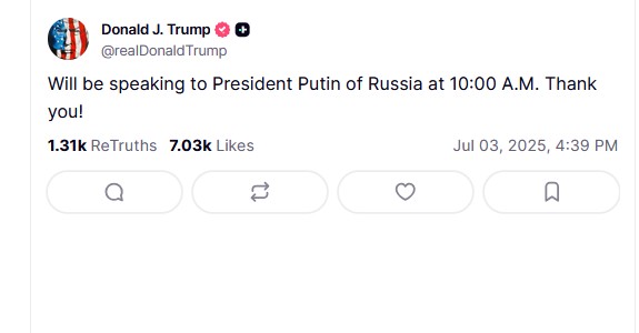 Συνομιλία Τραμπ-Πούτιν – Η 6η το τελευταίο εξάμηνο-1