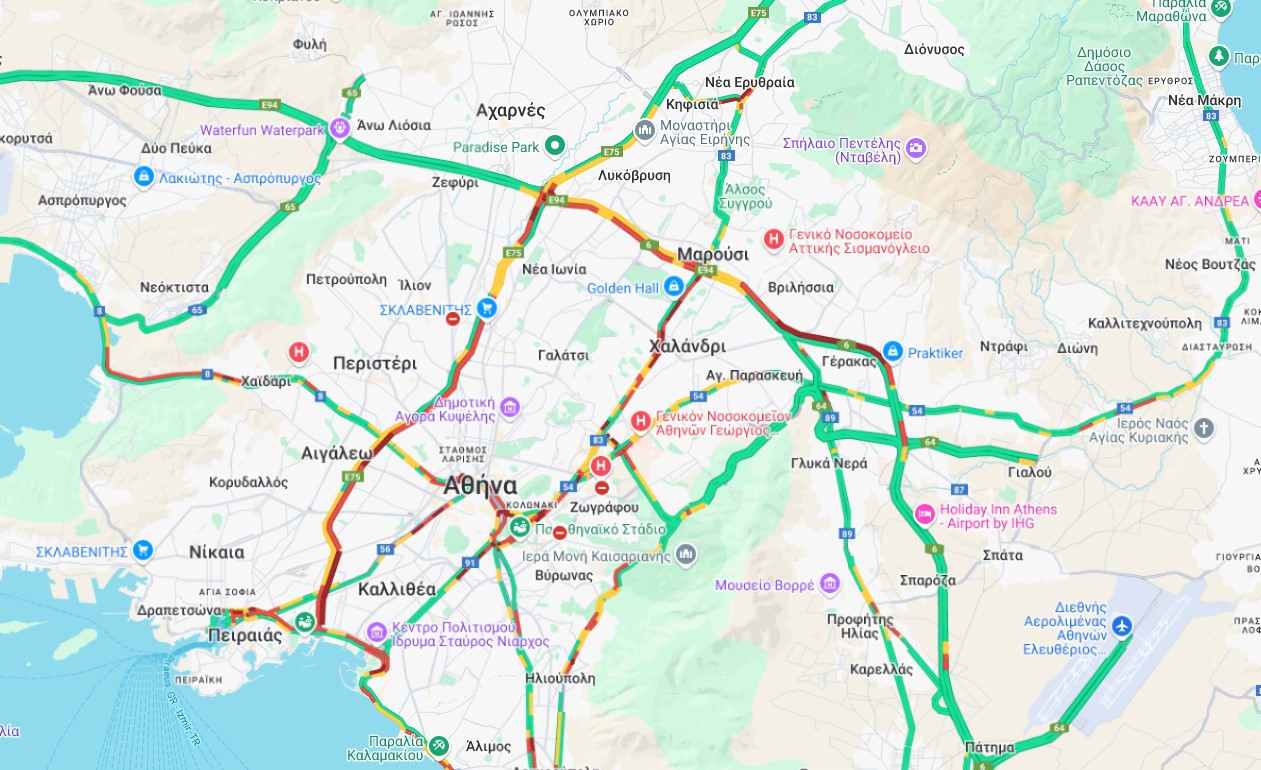 Κυκλοφοριακό κομφούζιο σε πολλούς δρόμους της Αττικής – Χάρτης-1