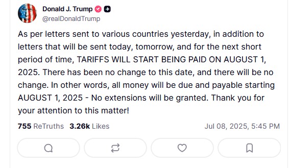 Τραμπ: Αμετάβλητη η προθεσμία της 1ης Αυγούστου για τους «ανταποδοτικούς» δασμούς-1