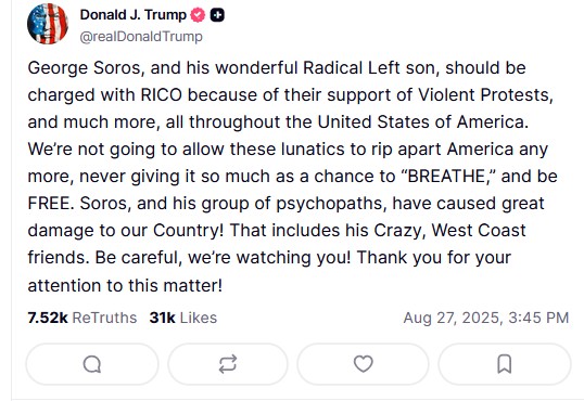 Ο Τραμπ ζητά τη δίωξη του Σόρος και του γιου του: «Δεν θα διαλύσουν τις ΗΠΑ»-1
