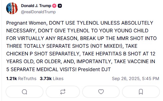 Τραμπ: Μη δίνετε Tylenol σε μικρά παιδιά-1