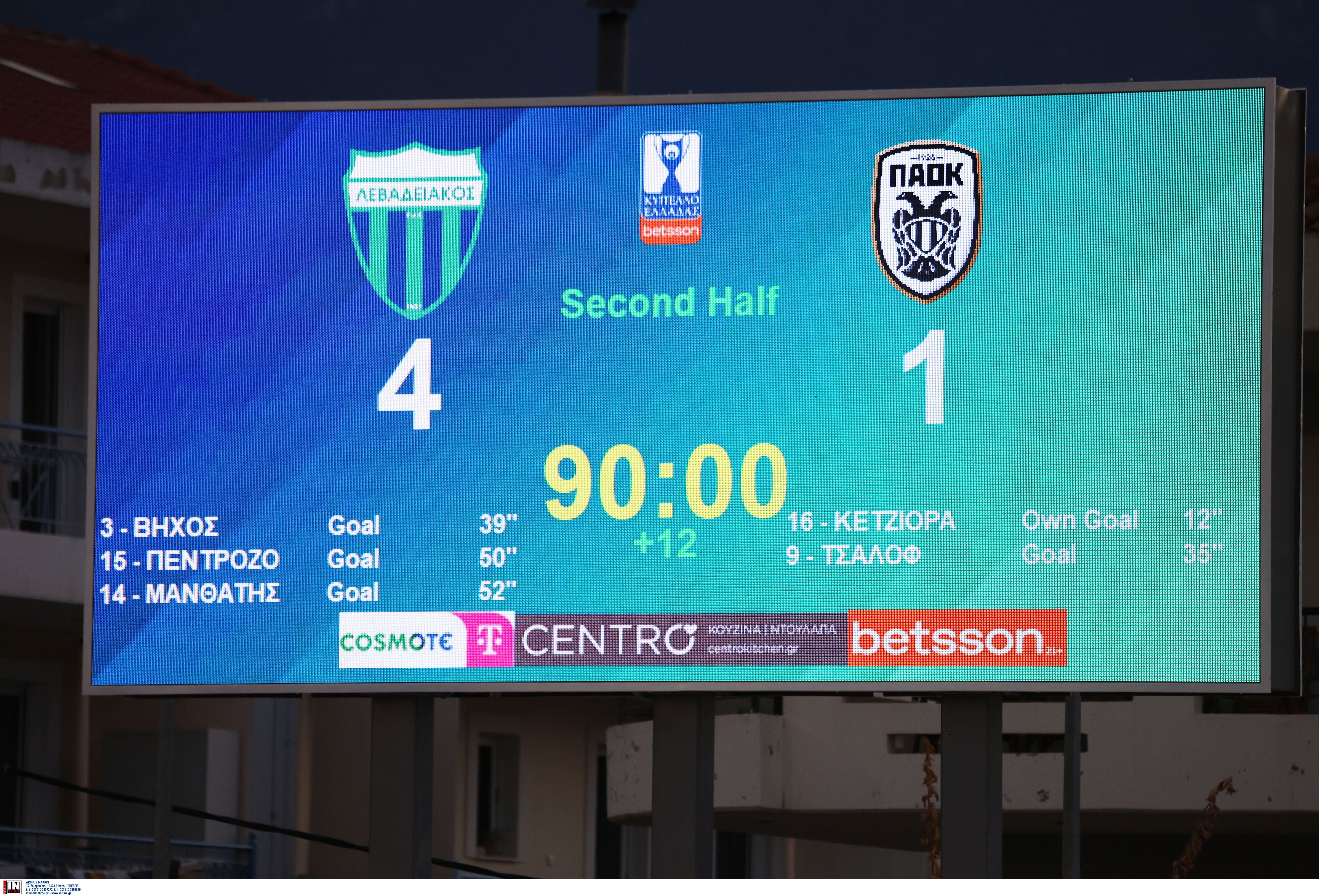 Κύπελλο Ελλάδας: Εμφατική νίκη του Λεβαδειακού επί του ΠΑΟΚ με 4-1-1