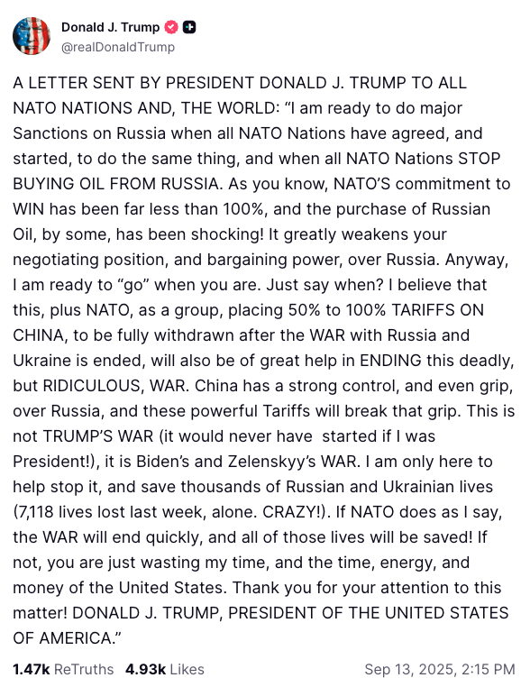 Επιστολή Τραμπ στο ΝΑΤΟ: «Αν κάνετε ό,τι λέω, ο πόλεμος στην Ουκρανία θα τελειώσει σύντομα»-1
