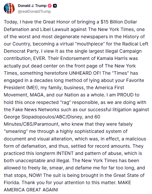 Τραμπ: Αγωγή 15 δισ. δολαρίων κατά των New York Times-1