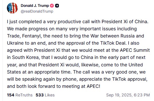 Τραμπ: Τηλεφωνική επικοινωνία με τον Σι – Συμφωνία για συνάντηση στη Νότια Κορέα-1