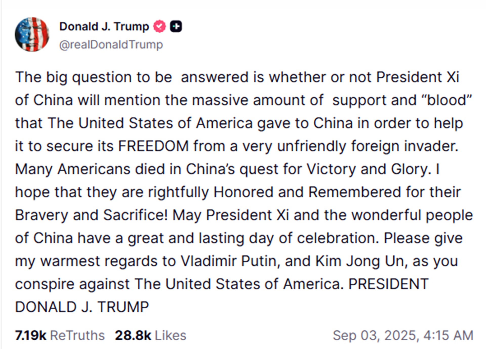 Κίνα: Σι, Πούτιν και Κιμ μαζί στη μεγάλη στρατιωτική παρέλαση – Για «συνωμοσία» τους κατηγορεί ο Τραμπ-5