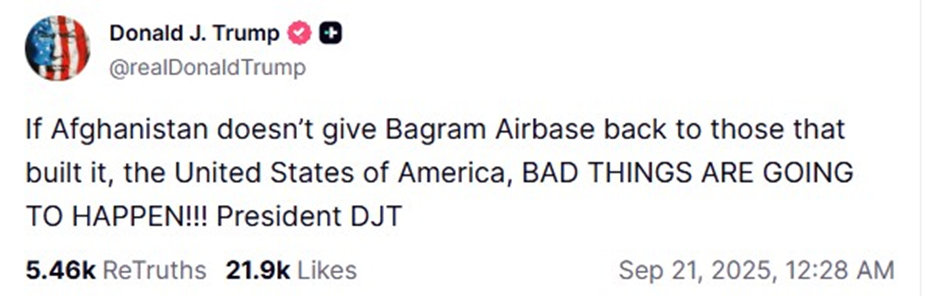 Τραμπ: Άσχημα πράγματα για το Αφγανιστάν αν δεν δώσει τη βάση Μπάγραμ-1