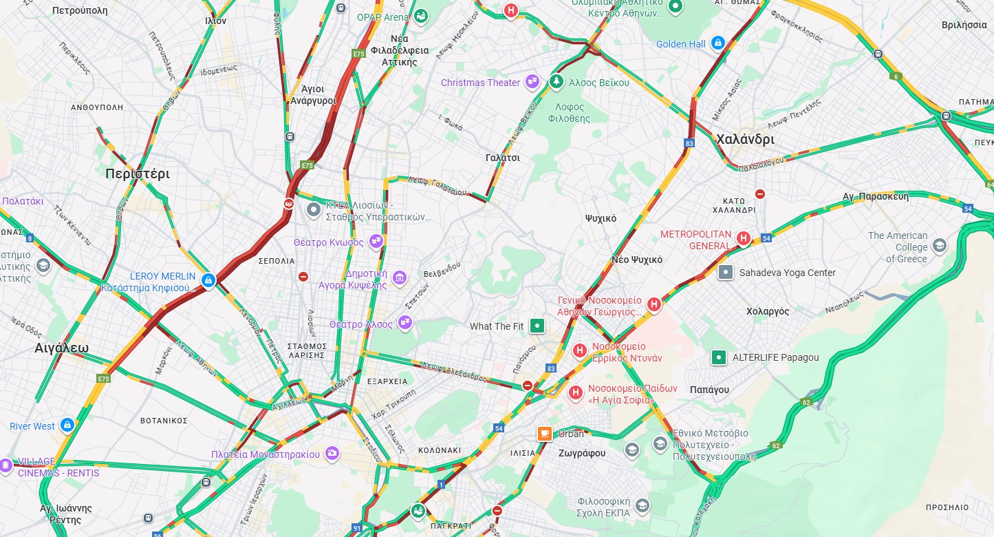 Κίνηση στους δρόμους: Στο «κόκκινο» ο Κηφισός, καθυστερήσεις στην Αττική Οδό-1