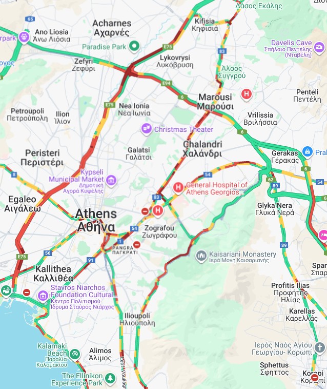 Στο «κόκκινο» η κίνηση στους δρόμους της Αττικής-1