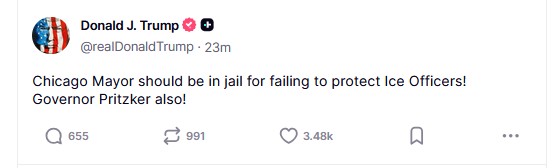 Τραμπ: Να φυλακιστούν ο δήμαρχος του Σικάγο και ο κυβερνήτης του Ιλινόις-1