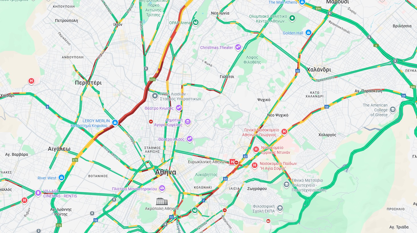 Κίνηση στους δρόμους: Καθυστερήσεις στην Αττική Οδό λόγω τροχαίου – Στο «κόκκινο» ο Κηφισός-1