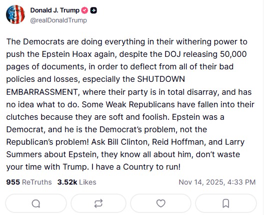 Ο Τραμπ απαντά για Επσταϊν: «Ρωτήστε τον Μπιλ Κλίντον – Μη χάνετε τον χρόνο σας με μένα»-1