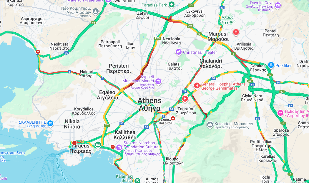 Κίνηση στους δρόμους: Στο «κόκκινο» ο Κηφισός, καθυστερήσεις σε Λ. Αθηνών και Αττική Οδό-1