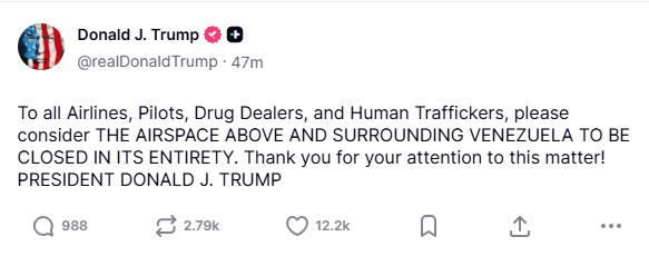 Τραμπ: Κλείνει ο εναέριος χώρος πάνω και γύρω από τη Βενεζουέλα-1