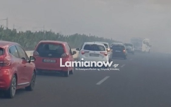 Λαμία: Φωτιά στην έξοδο του Ε65 – Καπνοί και ανατροπή τζιπ (εικόνες, βίντεο)-1