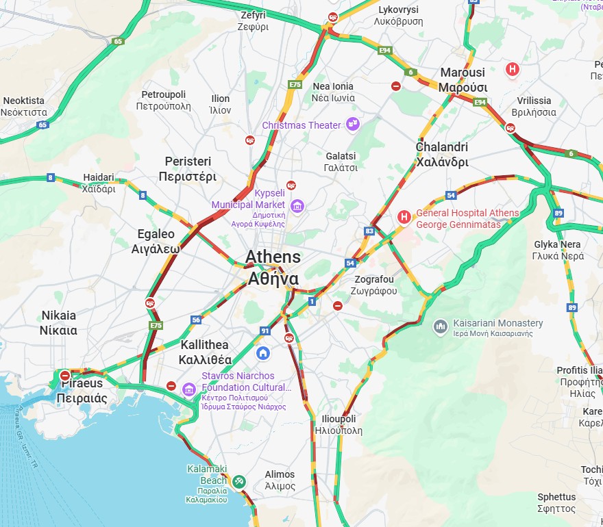 Κίνηση στους δρόμους: Στο «κόκκινο» ο Κηφισός, χαμηλές ταχύτητες στο κέντρο-1