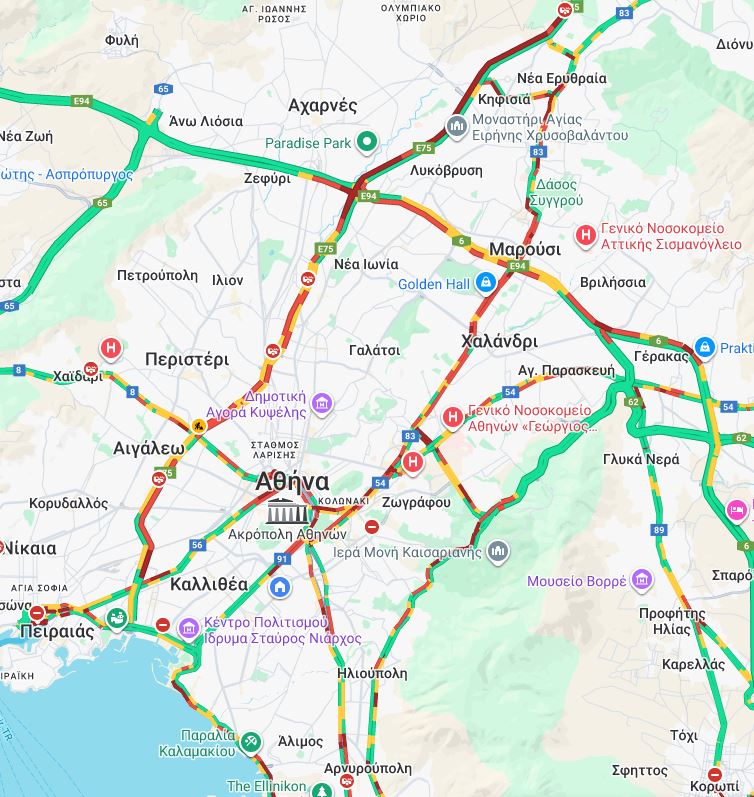 Κίνηση στους δρόμους: Μποτιλιάρισμα στον Κηφισό, στο «κόκκινο» το κέντρο της Αθήνας-1