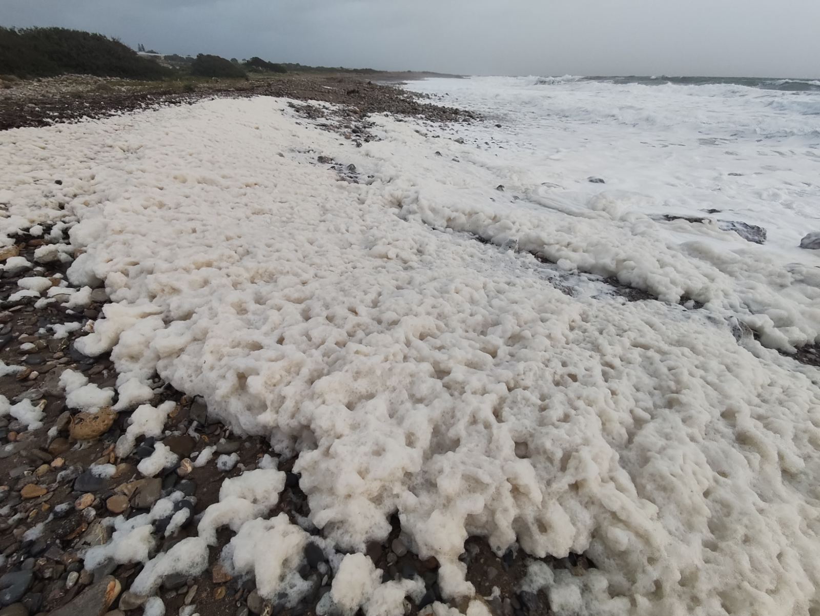 Παλαιόχωρα Χανίων: Με αφρούς γέμισε η παραλία – Εικόνες-1
