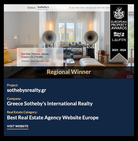 Νέα διεθνής διάκριση για την Greece Sotheby’s International Realty στα International Property Awards 2025–2026-2
