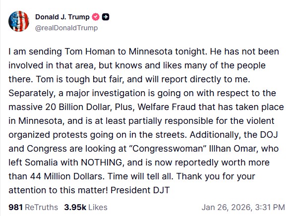 Ο Τραμπ στέλνει τον «τσάρο των συνόρων» στη Μινεσότα-1