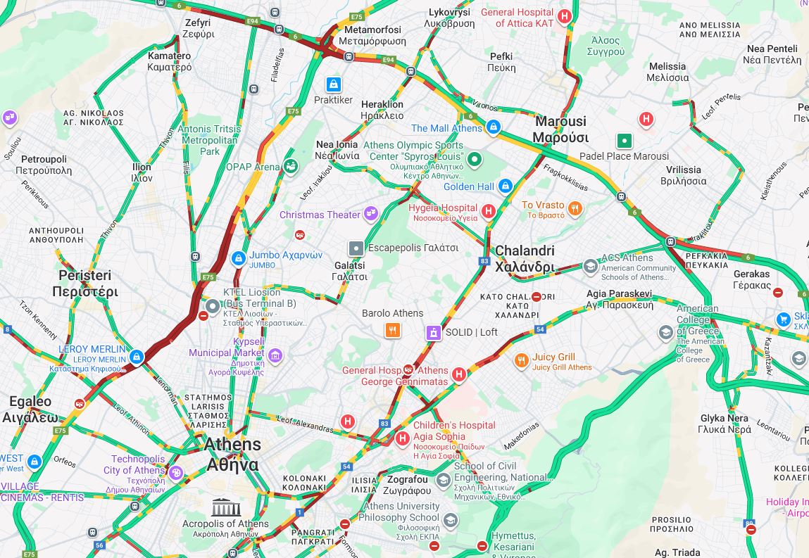 Κίνηση: Μετ’ εμποδίων και σήμερα η κυκλοφορία – Στο «κόκκινο» Κηφισός και λεωφ. Κηφισίας-1