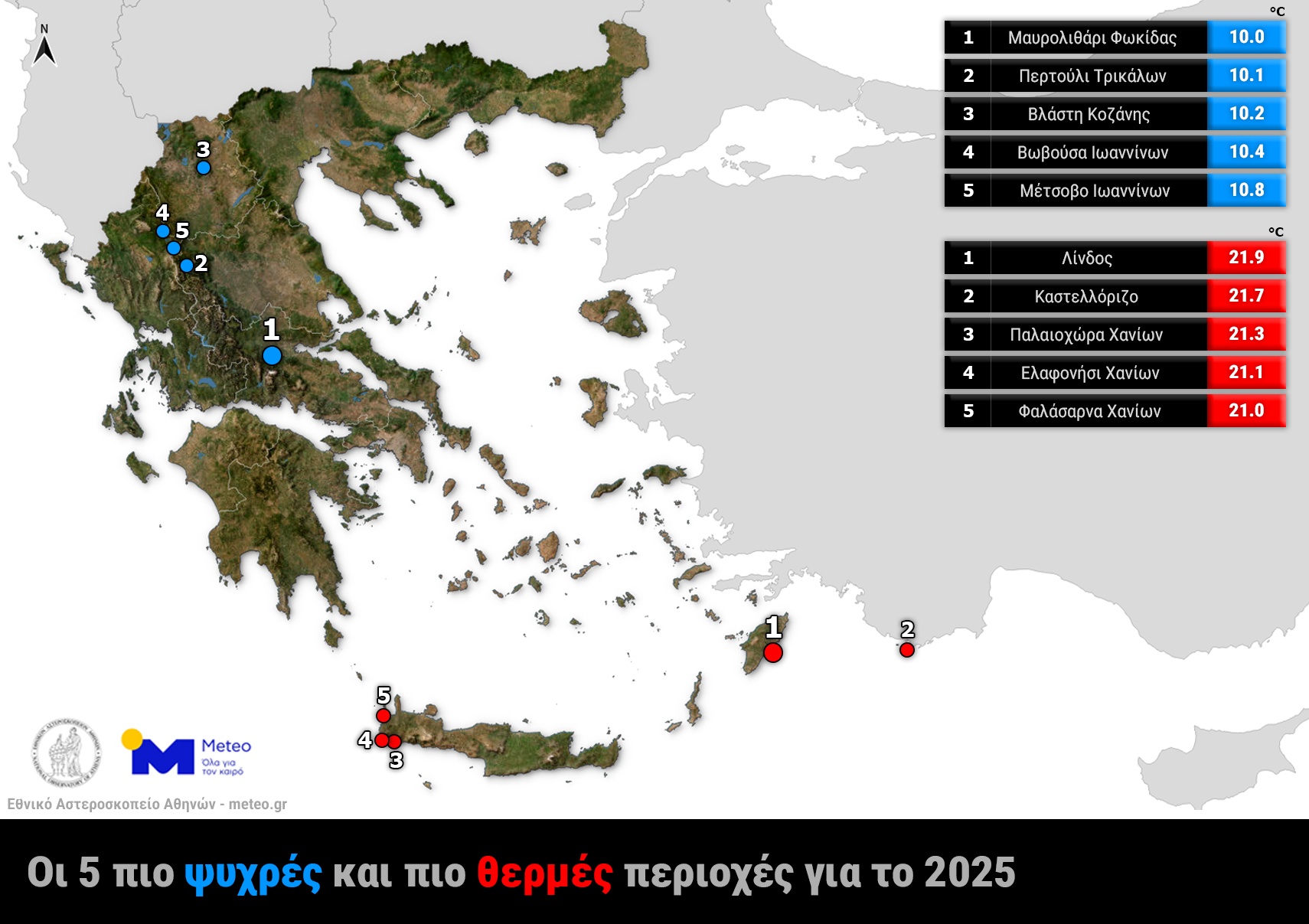 Meteo: Οι πέντε πιο ζεστές περιοχές της χώρας και οι πέντε πιο κρύες για το 2025-1