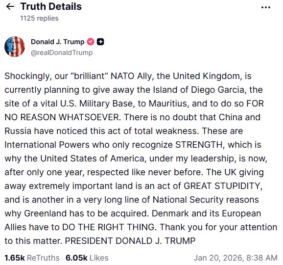 Τραμπ κατά Βρετανίας: «Μεγάλη ανοησία» η παραχώρηση των νήσων Τσάγκος-1