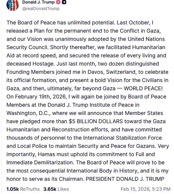 Τραμπ: Πάνω από 5 δισ. δολάρια για τη Γάζα από το Συμβούλιο Ειρήνης-1