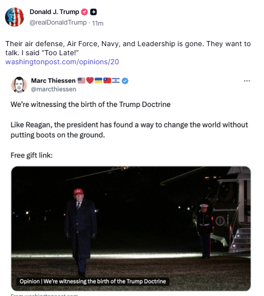 Τραμπ προς Τεχεράνη: «Πολύ αργά για συνομιλίες»-1