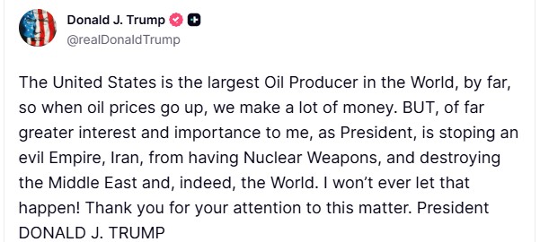 Τραμπ: Οταν οι τιμές πετρελαίου αυξάνονται, βγάζουμε πολλά χρήματα-1