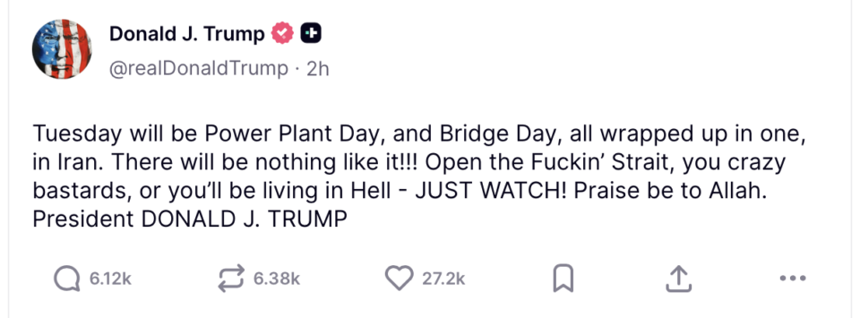 Απειλές, ύβρεις και τελεσίγραφο Τραμπ: «Ανοίξτε τα Στενά, αλλιώς την Τρίτη θα ζείτε στην κόλαση»-1